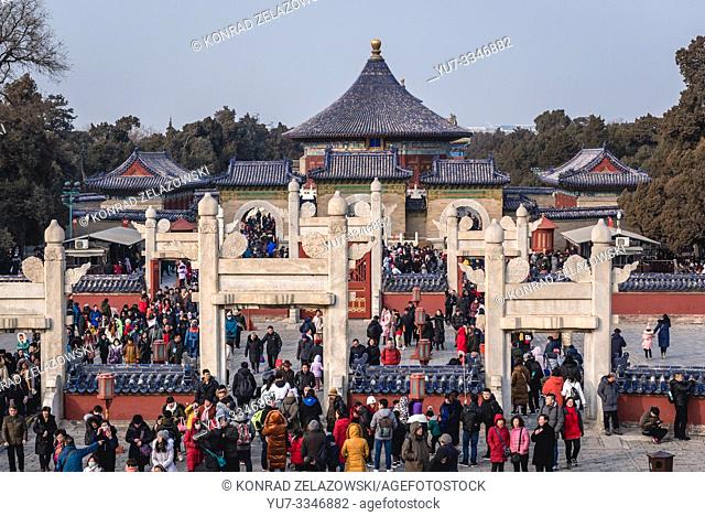 View from Circular Mound Altar in Temple of Heaven in Beijing, China - Imperial Vault of Heaven on background
