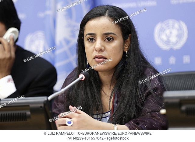 United Nations, New York, USA, April 16 2018 - Mariam Wallet Aboubakrine, Chairperson of the 2018 UNPFII, briefs press on indigenous people's collective rights...