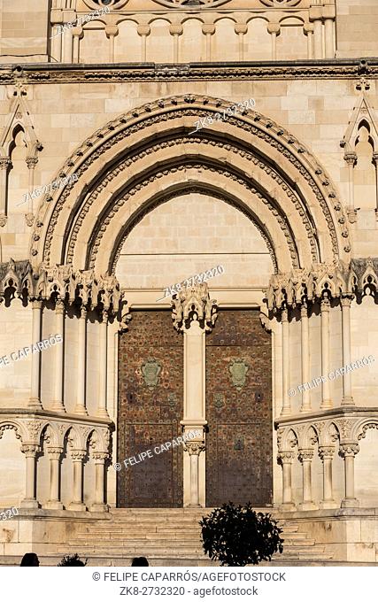 Detail of facade of the Cuenca's Cathedral, The cathedral is dedicated to St Julian, gothic english-norman style, XII century