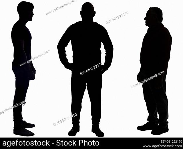 silhouettes of a group of man young, middle and senior men