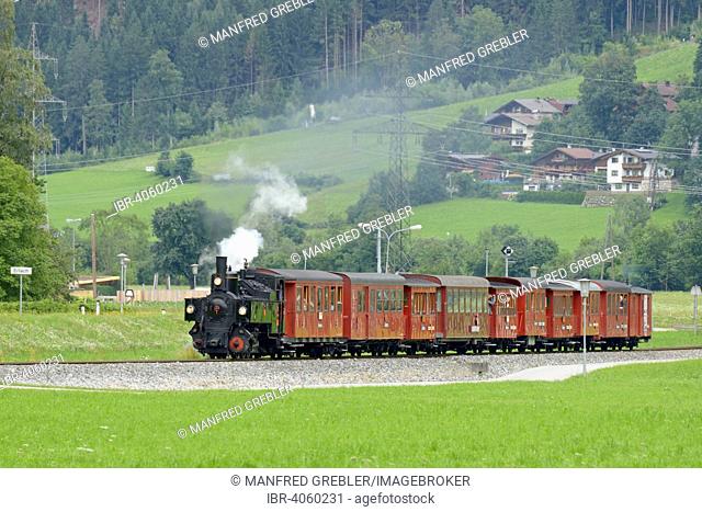 Zillertal Railway, steam engine, in Zell am Ziller, Zillertal, Tyrol, Austria