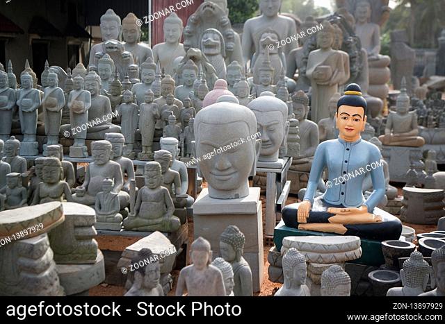 a Buddha carving factory at the Village of Kakaoh east of the city of Kampong Thom of Cambodia. Cambodia, Kampong Thom, November, 2017