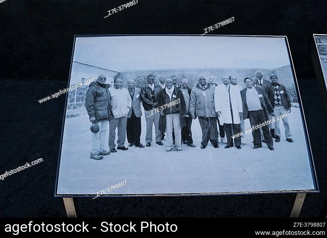 Historical photograph on display. Robben Island Prison Museum. Table Bay, off Bloubergstrand coast, Cape Town, South Africa, Africa