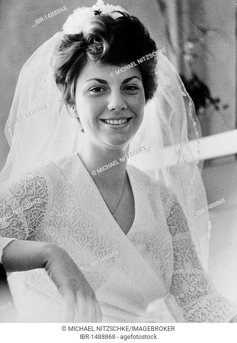 Young woman in a wedding dress, Leipzig, Saxony, East Germany, 1975