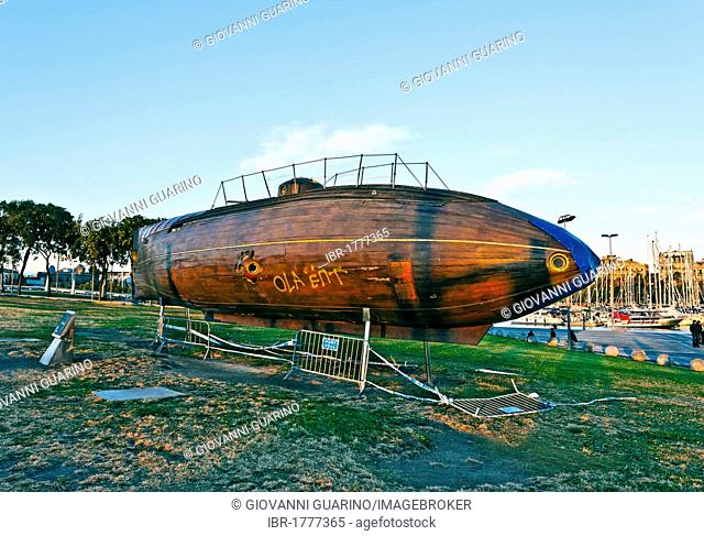 Ictineo II, first combustion engine-driven submarine, 1862, inventor Narcís Monturiol i Estarriol, real scale model in Barcelona, Spain, Europe