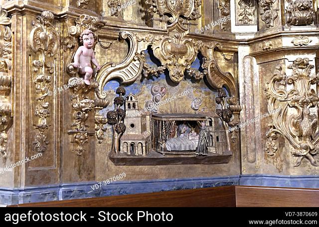 Santa Maria de Valdedios cistercian monastery (13th century). Baroque altarpiece. Valdedios, Villaviciosa, Asturias, Spain