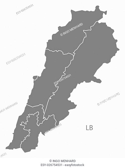 Lebanon governorates Map grey