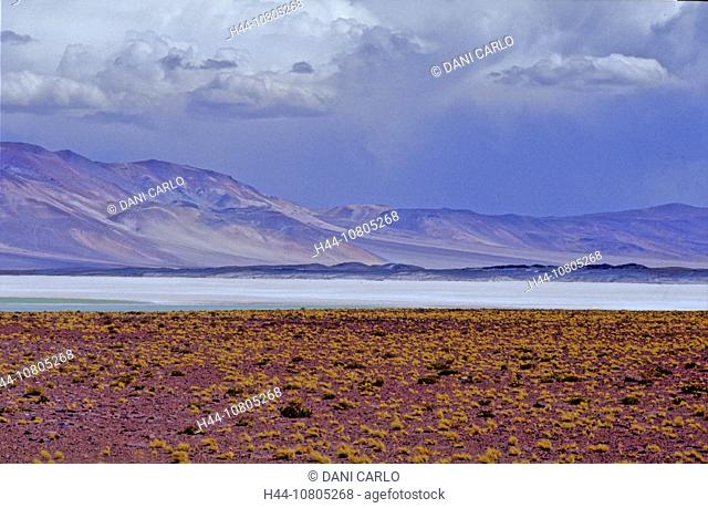 Andes, Atacama Region, Northern Chile, Chile, South America, America, Salar Aguas Calientes, Salt Lake, desert, land