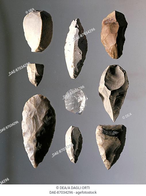 Prehistory, Czech Republic, Paleolithic. Arrow points, spear heads and scrapers from the excavations at Lisen and Ondranice