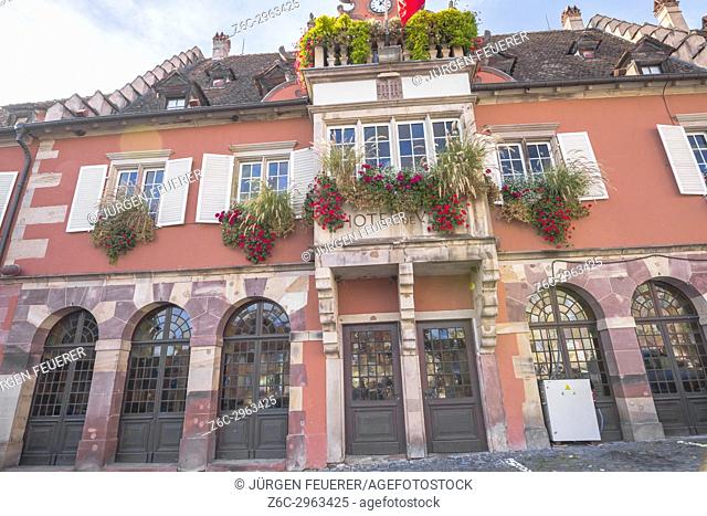 the flowery guildhall of the village Barr, on the Wine Route of Alsace, France