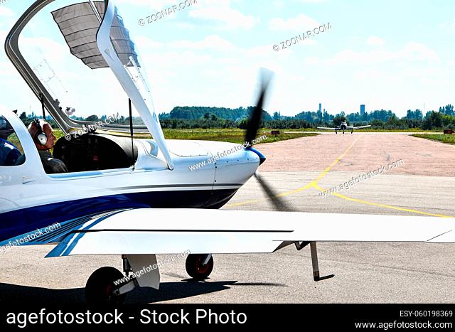 Zhytomyr, Ukraine - 22 August 2020 Ukrainian plane for skydiving. Korolev Avia Fest. Avia festival. airplane turboprop engine with propeller