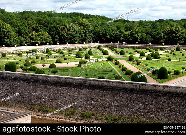 Gardens at Chateau Chenonceau in the Loire Valley of France