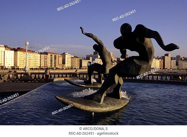 Sculpture  'The Surfer' promenade La Coruna Galicia Spain