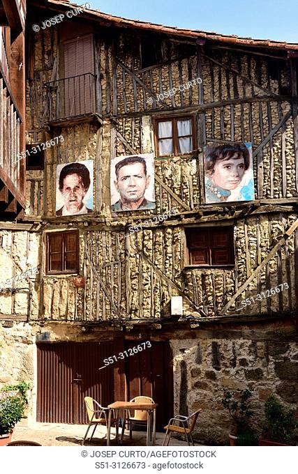 facades of the houses of Mogarraz with the portraits of their owners, Mogarraz, Sierra de Francia Nature Reserve, Salamanca province, Spain