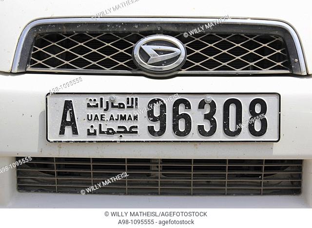car license plate on a Daihatsu car of Ajman, UAE, United Arab Emirates, Asia