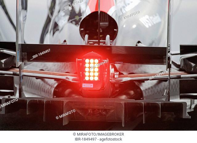 Brake light on the Marussia Virgin MVR-02 race car of Timo Glock, GER, Formula 1 testing at the Circuit de Catalunya race track near Barcelona, Spain, Europe