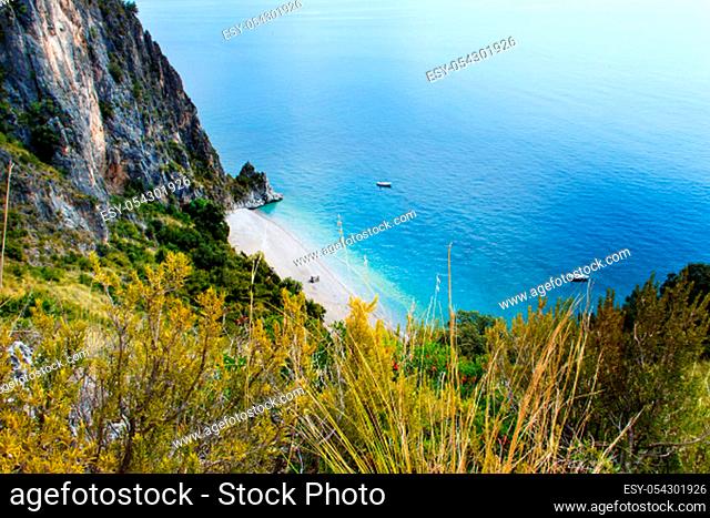 The wild beach near Costa di Masseta from the trail path, Cilento, Campania, Italy
