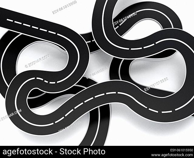 Tangled road isolated on white background. 3D illustration