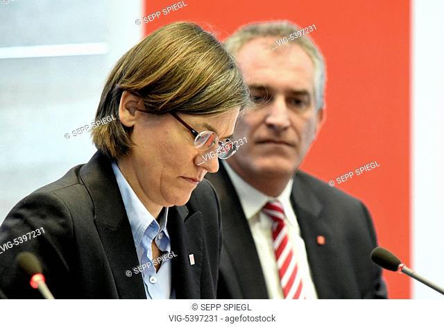 Germany, Frankfurt, 01.20.2016 From left to right: Christiane Benner, vice president and Juergen Kerner, treasurer of the IG Metall, before the press conference