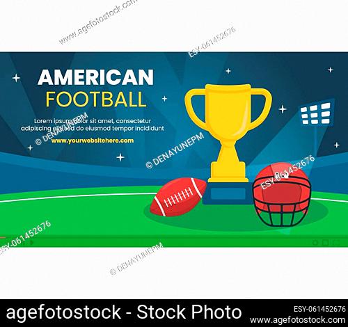 American Football Sports Player Video Thumbnail Template Hand Drawn Cartoon Flat Illustration