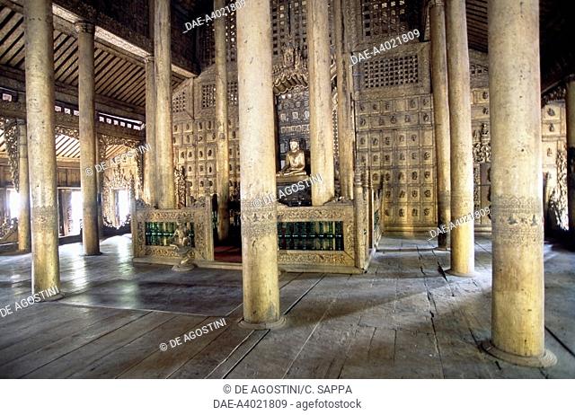 Golden columns inside Shwenandaw Monastery, Mandalay, Myanmar (Burma), 19th century