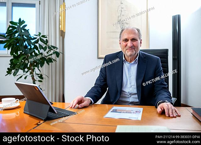 14 December 2021, Berlin: Hans Peter Wollseifer, President of the German Confederation of Skilled Crafts (ZDH), sits in his office in the House of German...