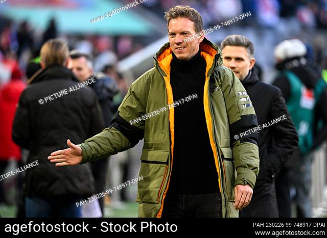 26 February 2023, Bavaria, Munich: Soccer: Bundesliga, Bayern Munich - 1. FC Union Berlin, Matchday 22, Allianz Arena. Munich's head coach Julian Nagelsmann...