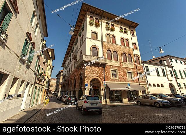 TREVISO, ITALY: Historical buildings with arcades in Treviso city center in Italy