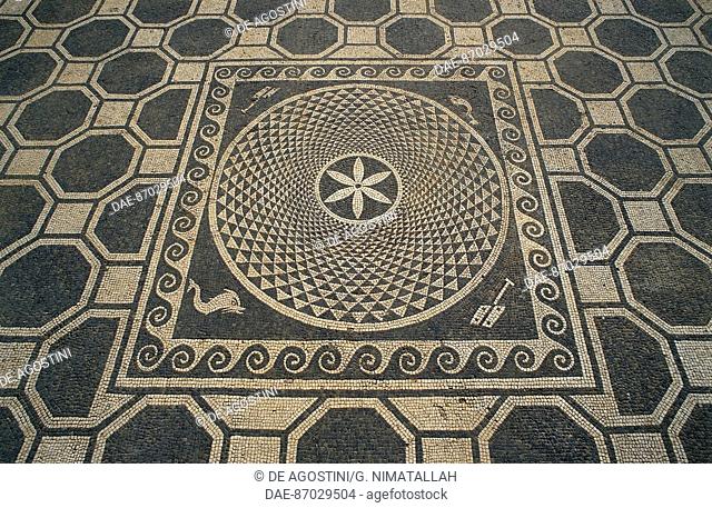 Detail from the floor mosaic with geometric motifs in Roman house n 1, dating from the Roman Empire (Emporiae) in Ampurias