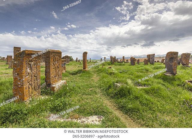 Armenia, Lake Sevan, Noratus, town cemetery, ancient khachkar monuments