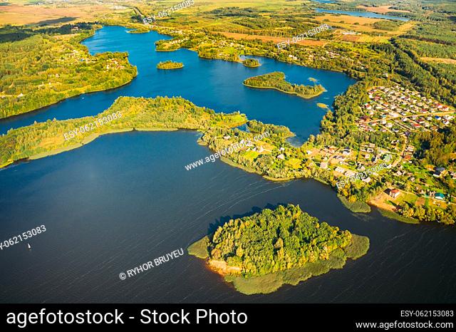 Lyepyel District, Lepel Lake, Beloozerny District, Vitebsk Region. Aerial View Of Residential Area With Houses In Countryside