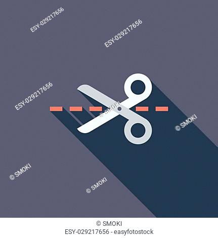 Scissors icon. Flat vector related icon with long shadow for web and mobile applications. It can be used as - logo, pictogram, icon, infographic element