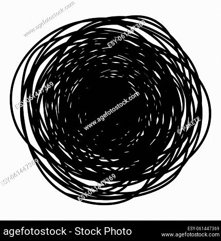 Grungy round scribble circle hand drawn with thin line, isolated on white background. Vector illustration