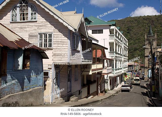 West Indian architecture in the town of Soufriere, St. Lucia, Windward Islands, West Indies, Caribbean, Central America