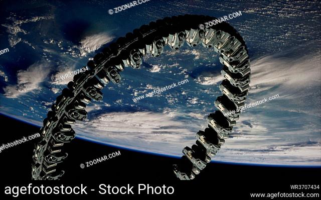 futuristic space station on Earth orbit. elements furnished by Nasa