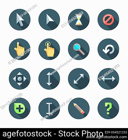 vector colored flat design various computer cursors signs collection long shadows