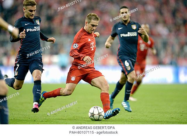 Munich's Philipp Lahm in action during the Champions League semi-final second leg soccer match between Bayern Munich and Atletico Madrid at the Allianz Arena in...
