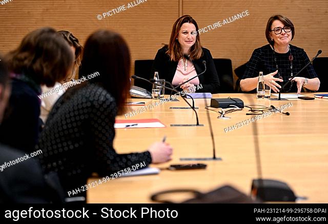 14 December 2023, Berlin: Miki Roitman (l), journalist and Israeli women's rights activist, meets with members of the Bundestag to discuss Israeli women as...