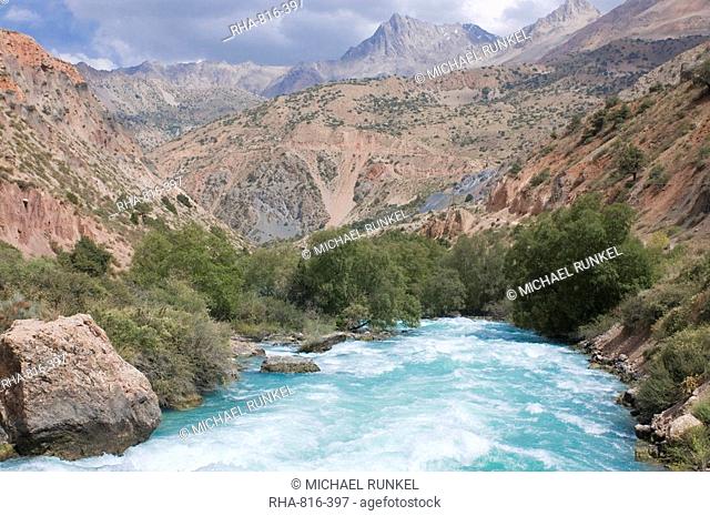 Fann Mountains with river, Iskanderkul, Tajikistan, Central Asia