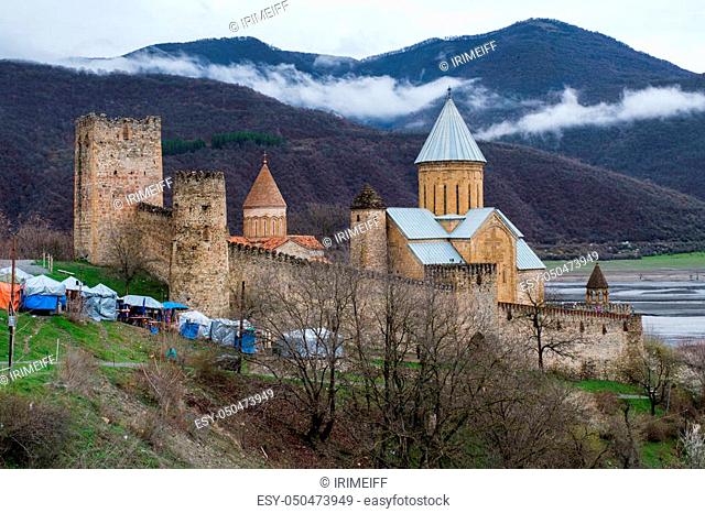 Ananuri castle in winterat sunny day, Georgia