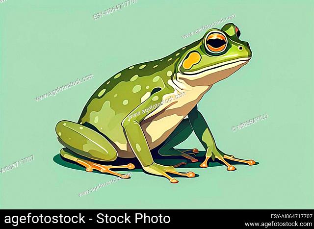 Frog on a green background. Vector illustration of a frog. ai generative
