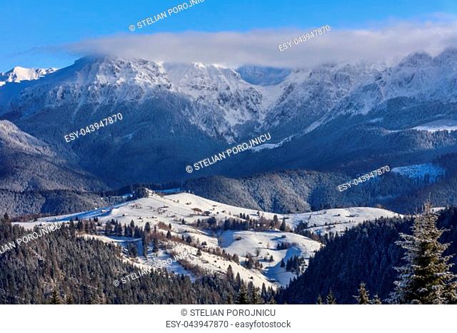 mountain landscape in winter. Bucegi Mountains Romania