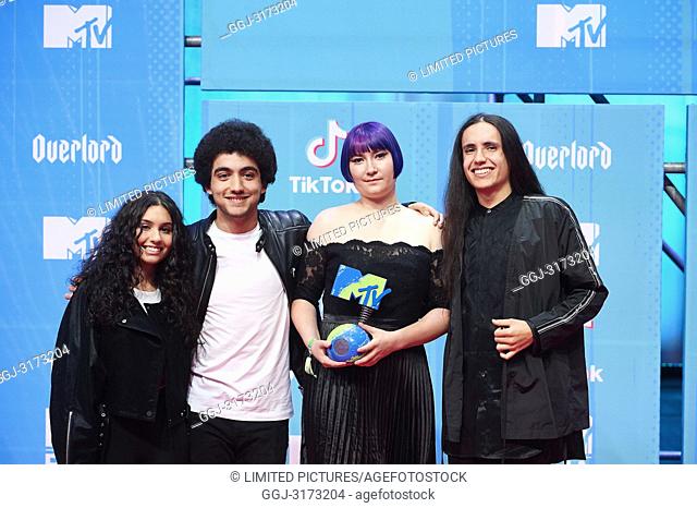 Ellen Jones, Mohamad Aljounde, Xiuhtezcatl X Martinez attends the 25th MTV EMAs 2018 held at Bilbao Exhibition Centre 'BEC' on November 4, 2018 in Madrid, Spain