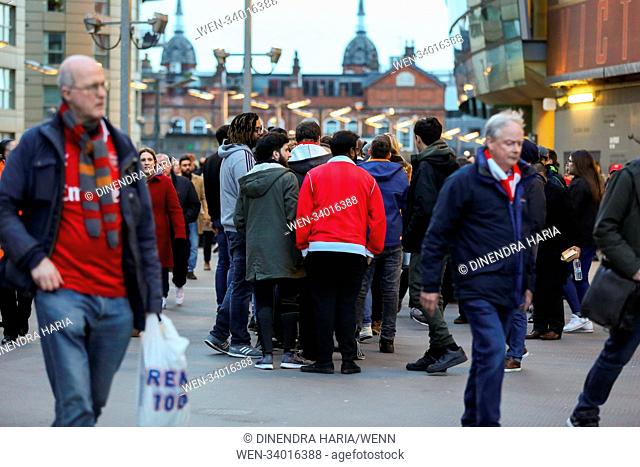 CSKA Moscow and Arsenal fans arrive at the Emirates in north London for Europa League quarter-final match against Arsenal
