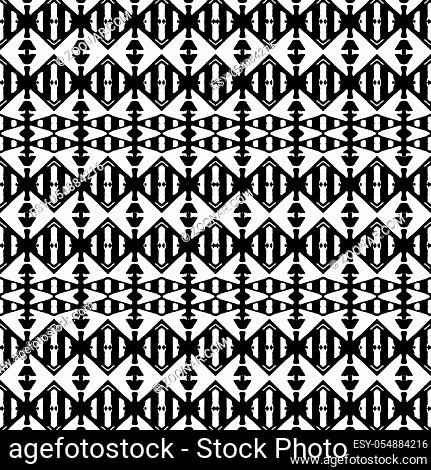 Digital style technique modern abstract geometric ethnic or tribal style seamless pattern design in black and white colors