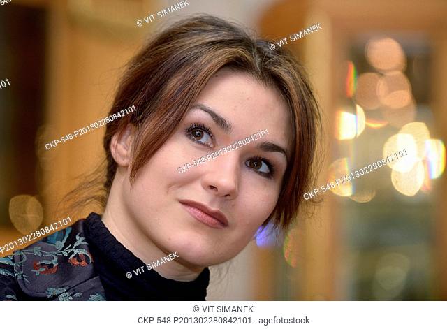 Russian soprano Olga Peretyatko is seen during a press conference ahead of the concert in Obecni dum Municipal House in Prague, Czech Republic, February 28