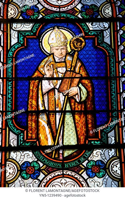 Alphonsus de Liguori (1696-1787), Saint Alphonse, Italian pope. Stained  glass window in the Church of Saint Hilaire de Licheres, Region Centre (Berry)