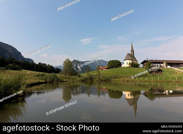Germany, Bavaria, Inzell, view of the St. Nicholas Church in the Bavarian town of Inzell, district Einsiedl, Alps, Bavaria
