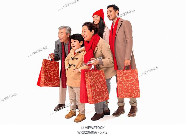 Happy family shopping in the New Year