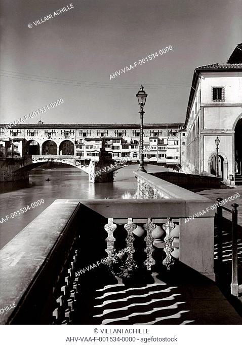 The Ponte Vecchio in Florence, Italy. Date Photo 1955 ca. Artist: Neri di Fioravante. Date Artwork 1345 ca